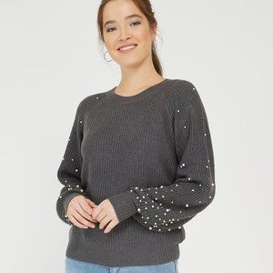 Black Tape Pearl Ombre Long Sleeve Grey Sweater